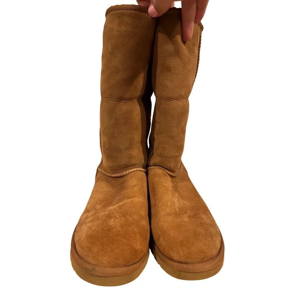 UGG Australia Classic Tall Boots Chestnut Brown Suede Sheepskin Womens 8